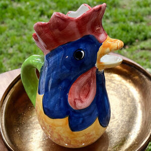 Hand Painted Italian Rooster Pitcher SARA Pottery Farmhouse Country Kitchen
